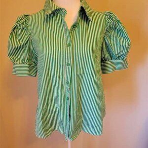 Kelly Green Striped Puffy Sleeve Top